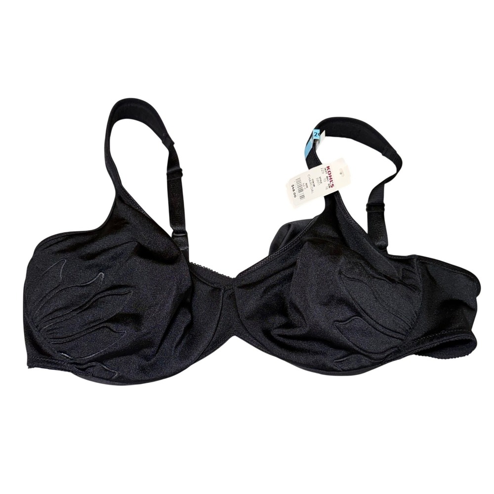 New Bali Womens Size 42C One Smooth U Underwire Bra Black Concealing Petals Full